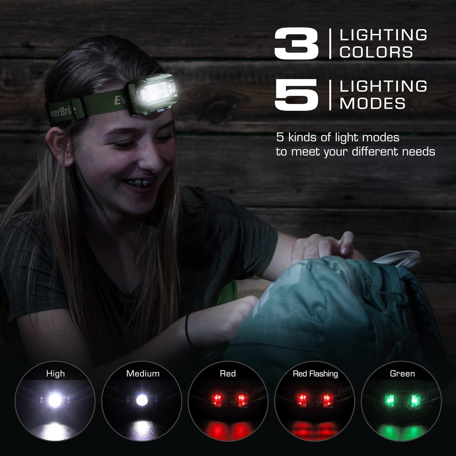EverBrite 5-Pack Red Headlamp for Kids with Memory Function