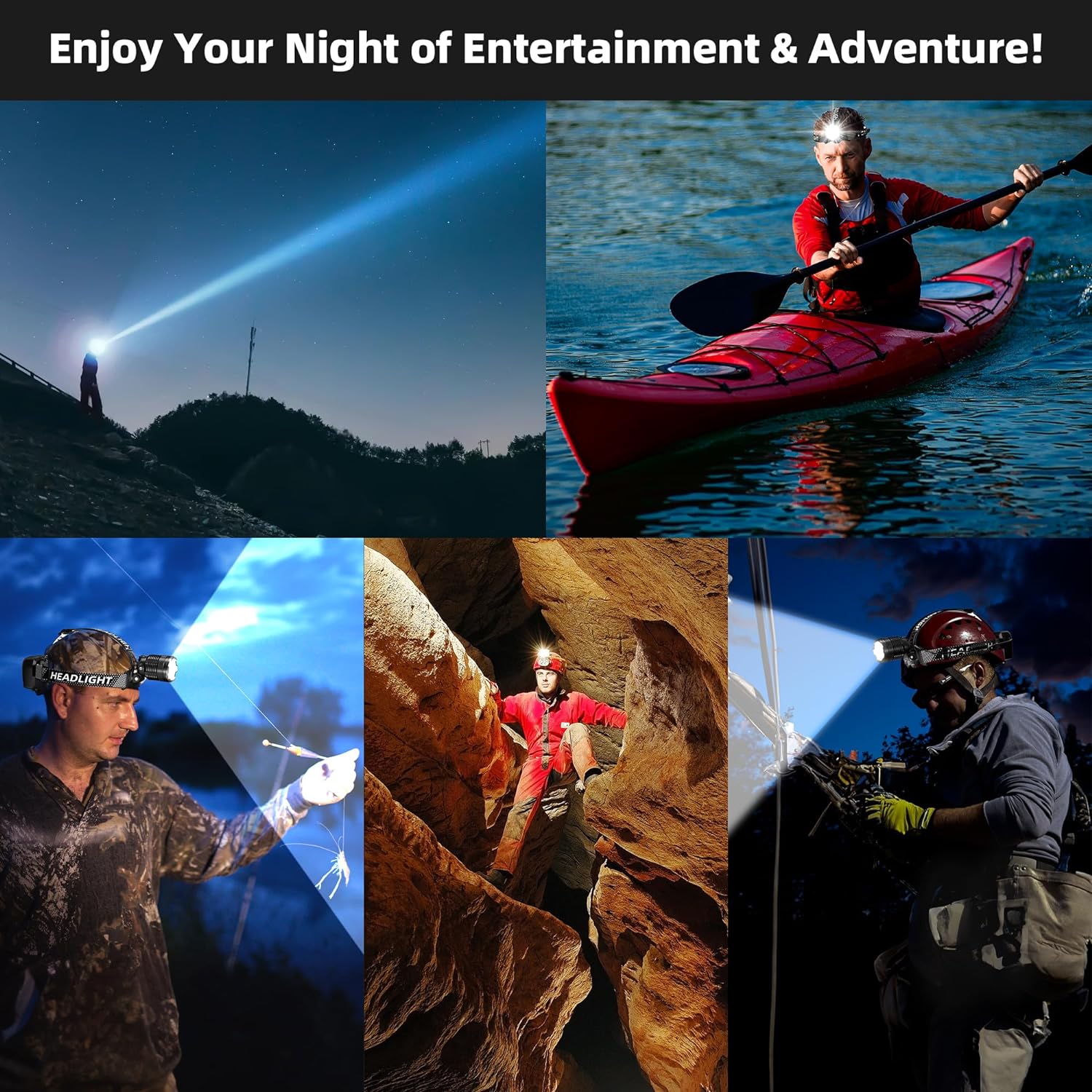Zmoon 100000LM Rechargeable LED Headlamp 40-Hour Power 3 Modes