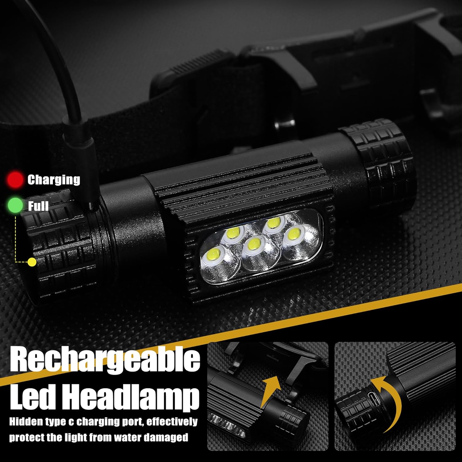 Rugtol 2000 lumen LED headlamp - waterproof rechargeable 9 modes - perfect for camping