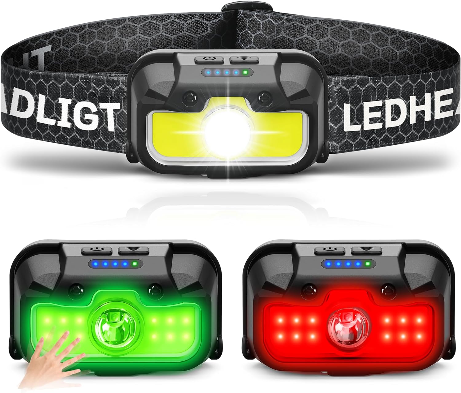 1300 Lumen Headlamp with 14 Modes Waterproof Durable