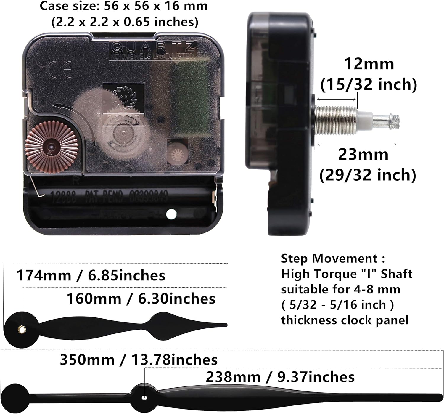 High Torque Clock Movement - Long Spade Hands Replacement