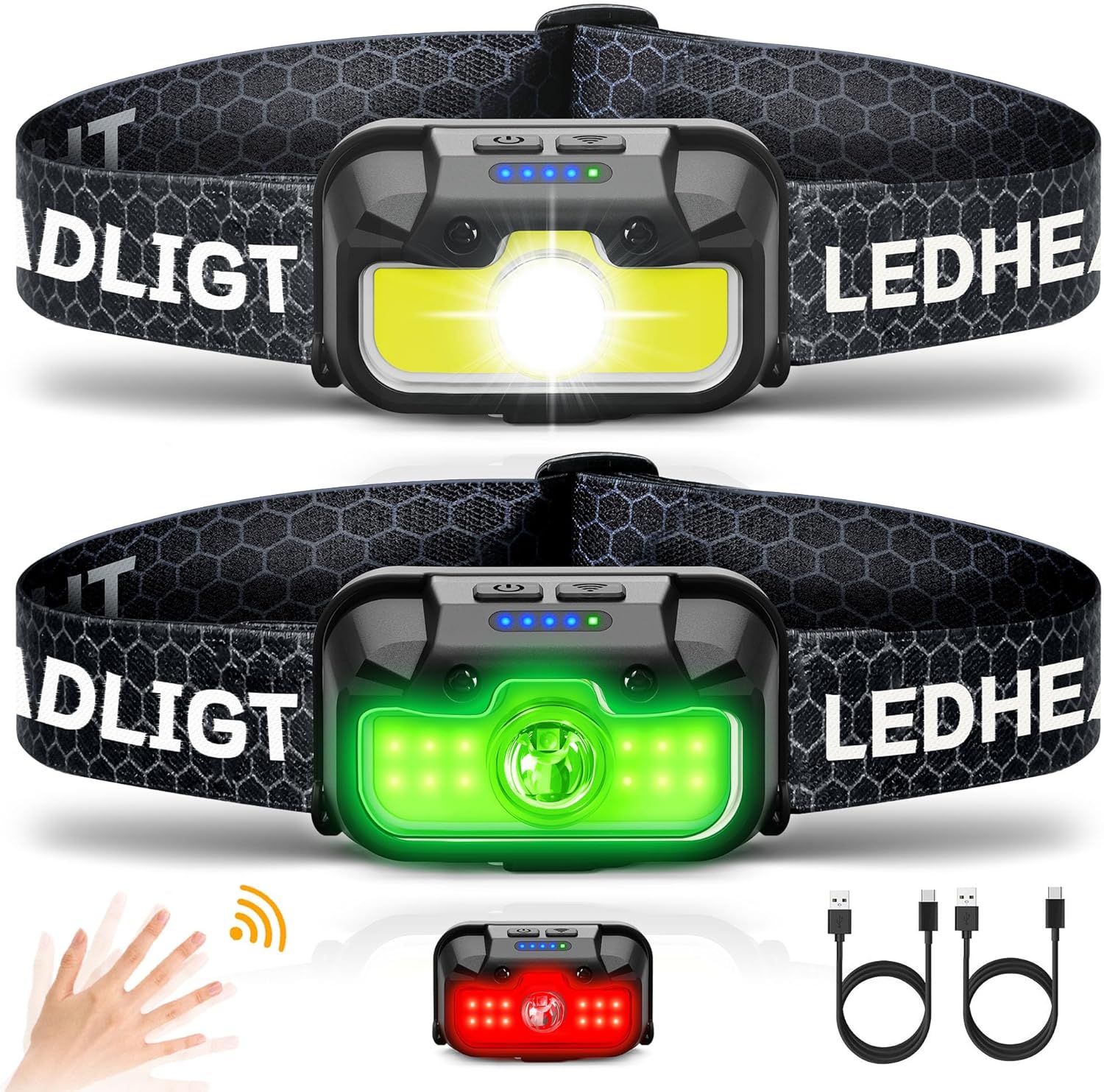 Rechargeable Headlamp 1300 Lumen Set with 14 Modes