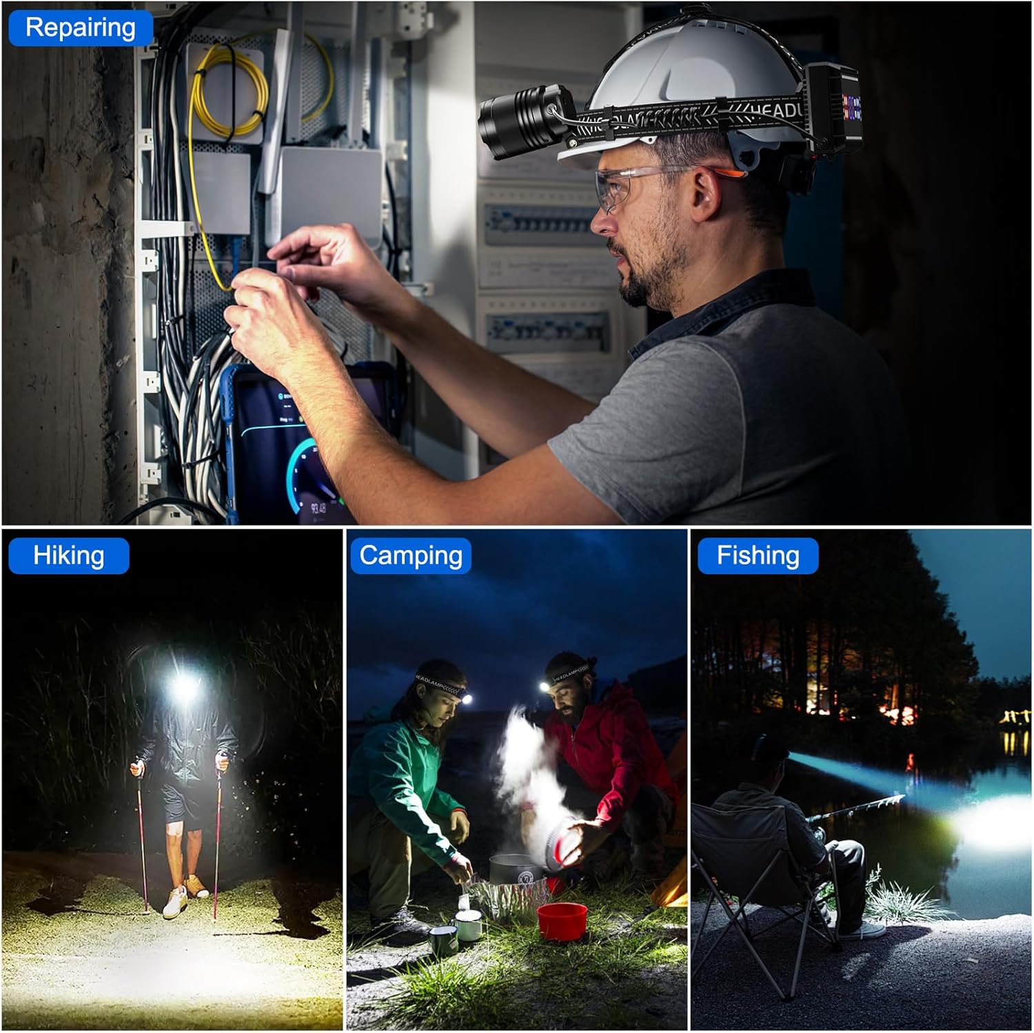 990000 Lumens Adjustable Headlamp for Camping