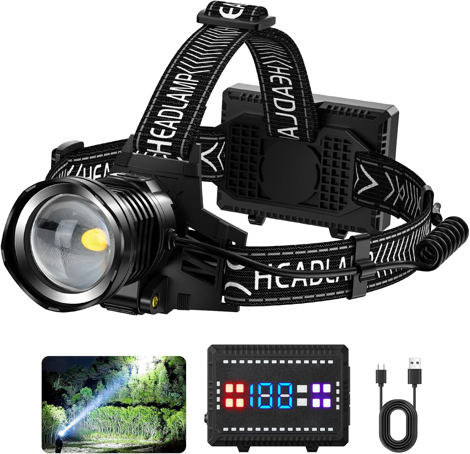 Perfect 990000 Lumens Rechargeable Headlamp 8 Modes IPX7 Waterproof