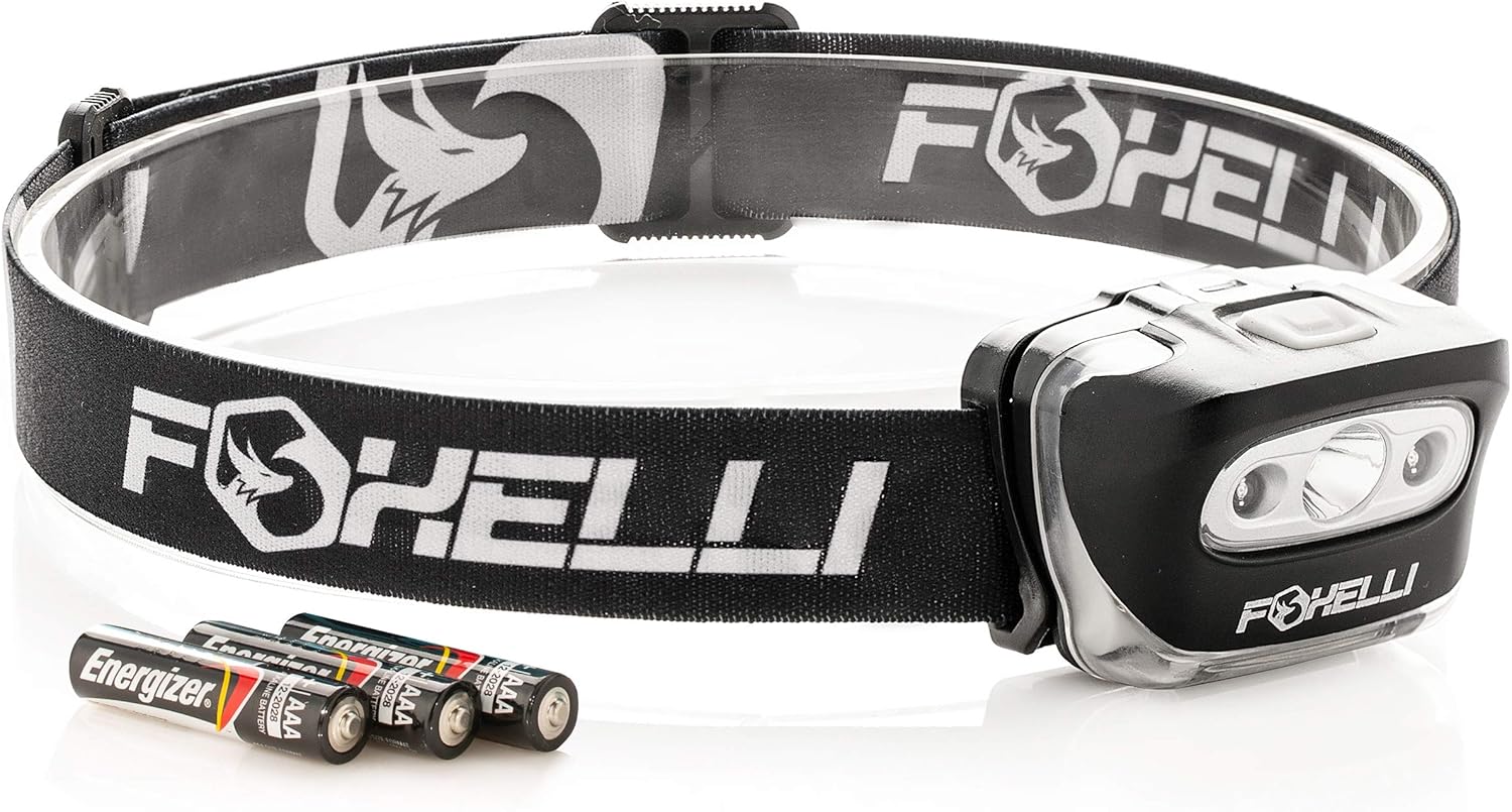 Foxelli LED Headlamp Flashlight - Waterproof Comfortable 3 AAA Batteries