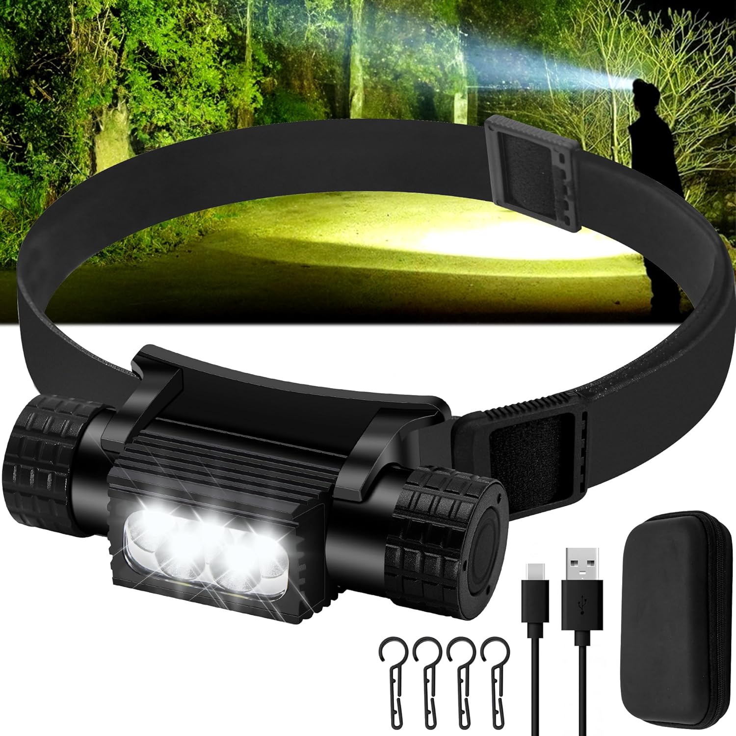 Rugtol 2000 lumen LED headlamp - waterproof rechargeable 9 modes - perfect for camping