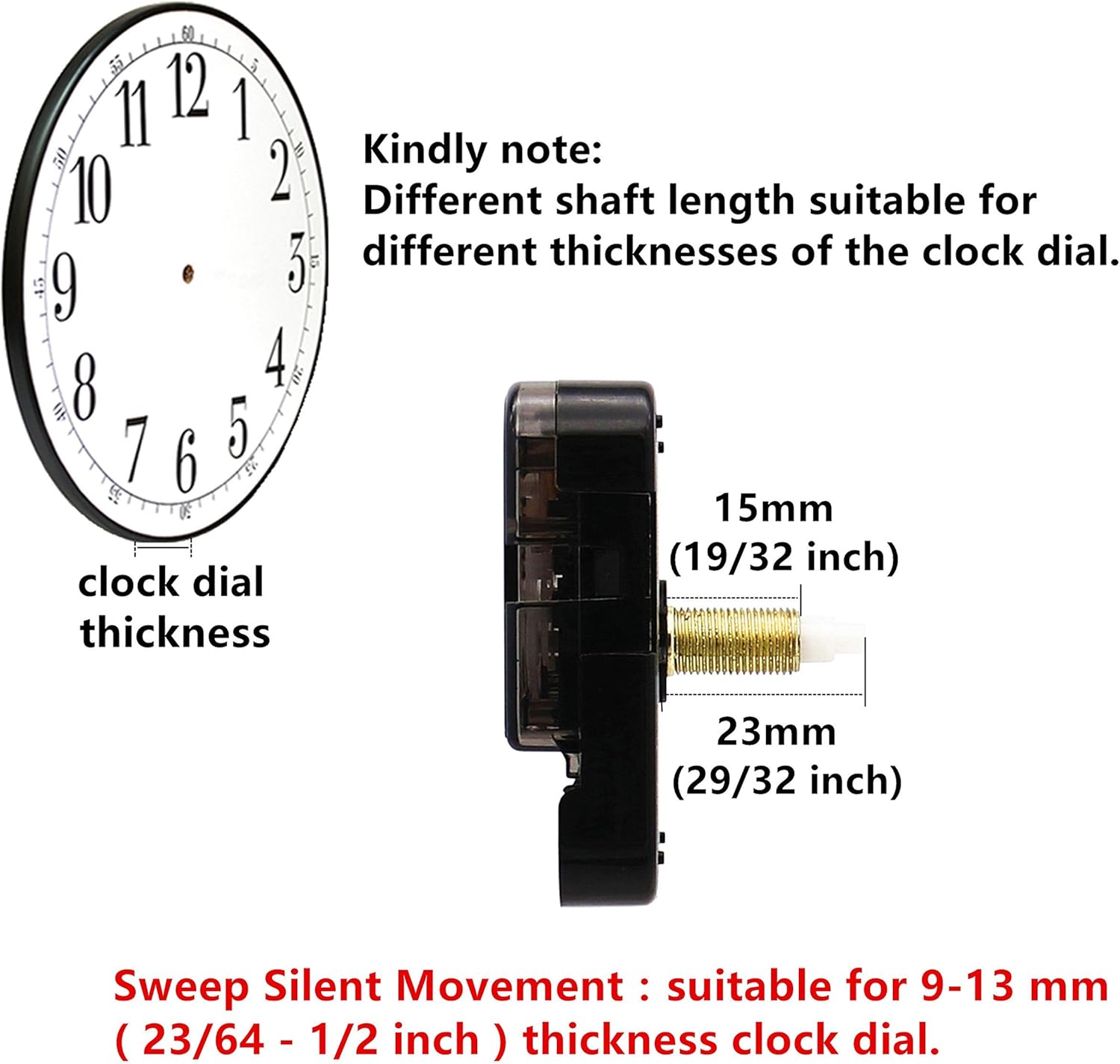 Adjustable quartz wall clock movement repair kit 13mm pressurized