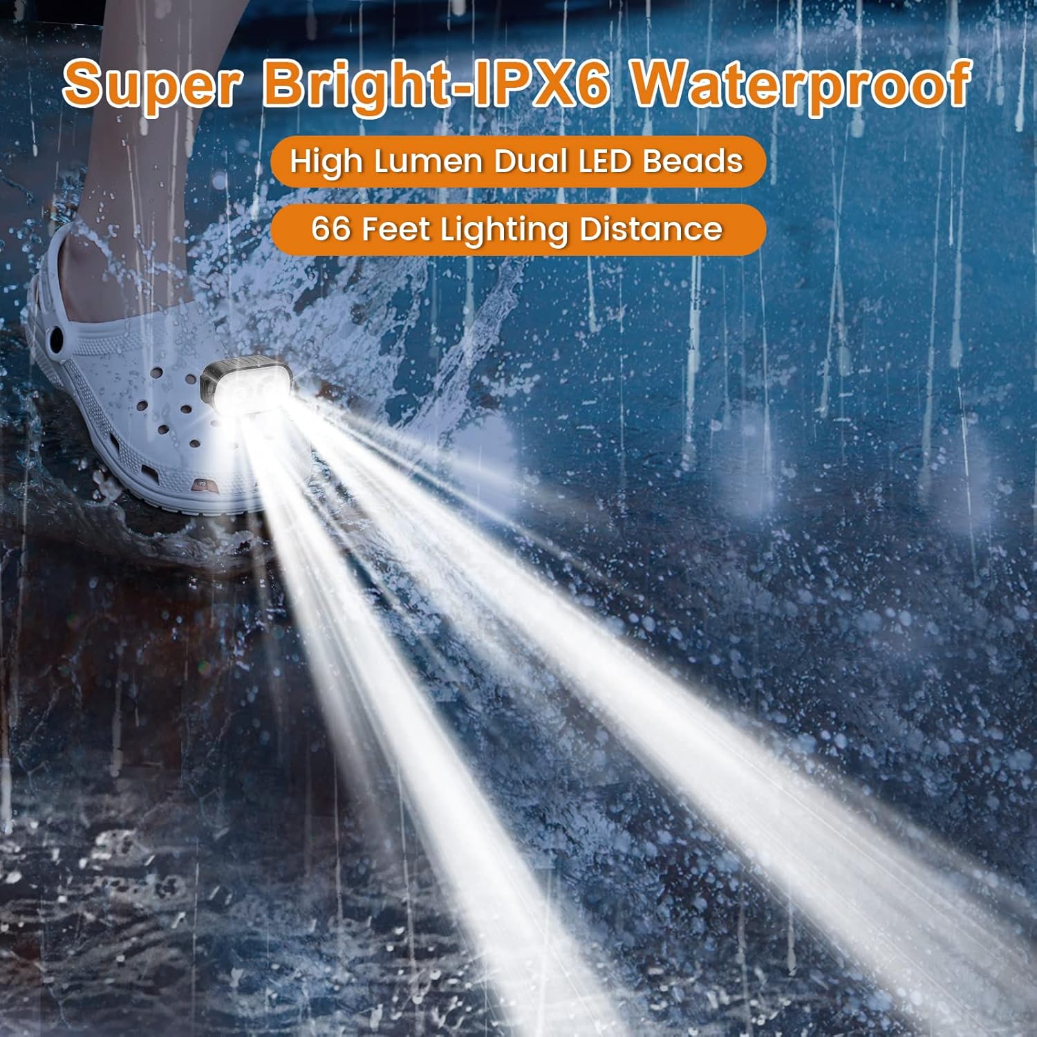 Bright water-resistant croc shoes headlights