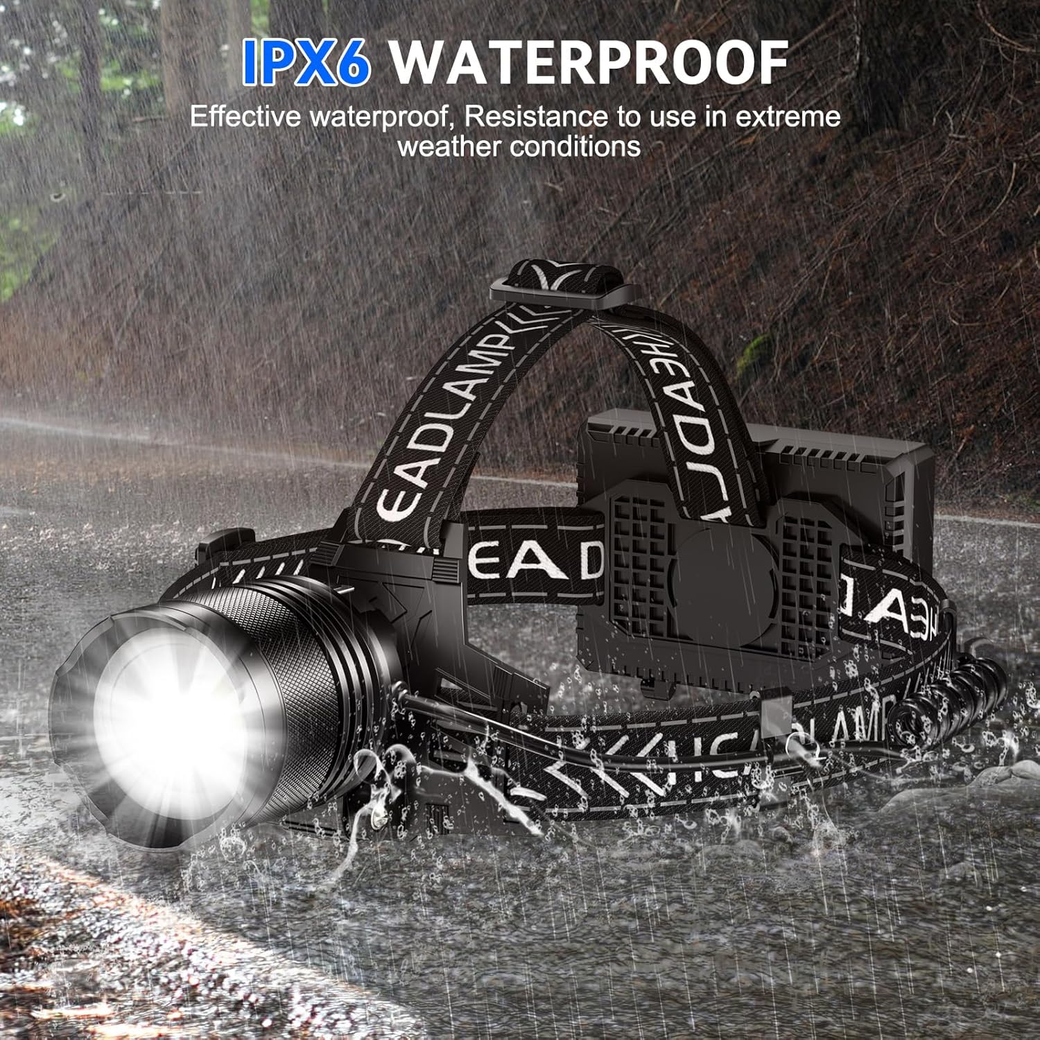 990000 Lumens Adjustable Headlamp for Camping