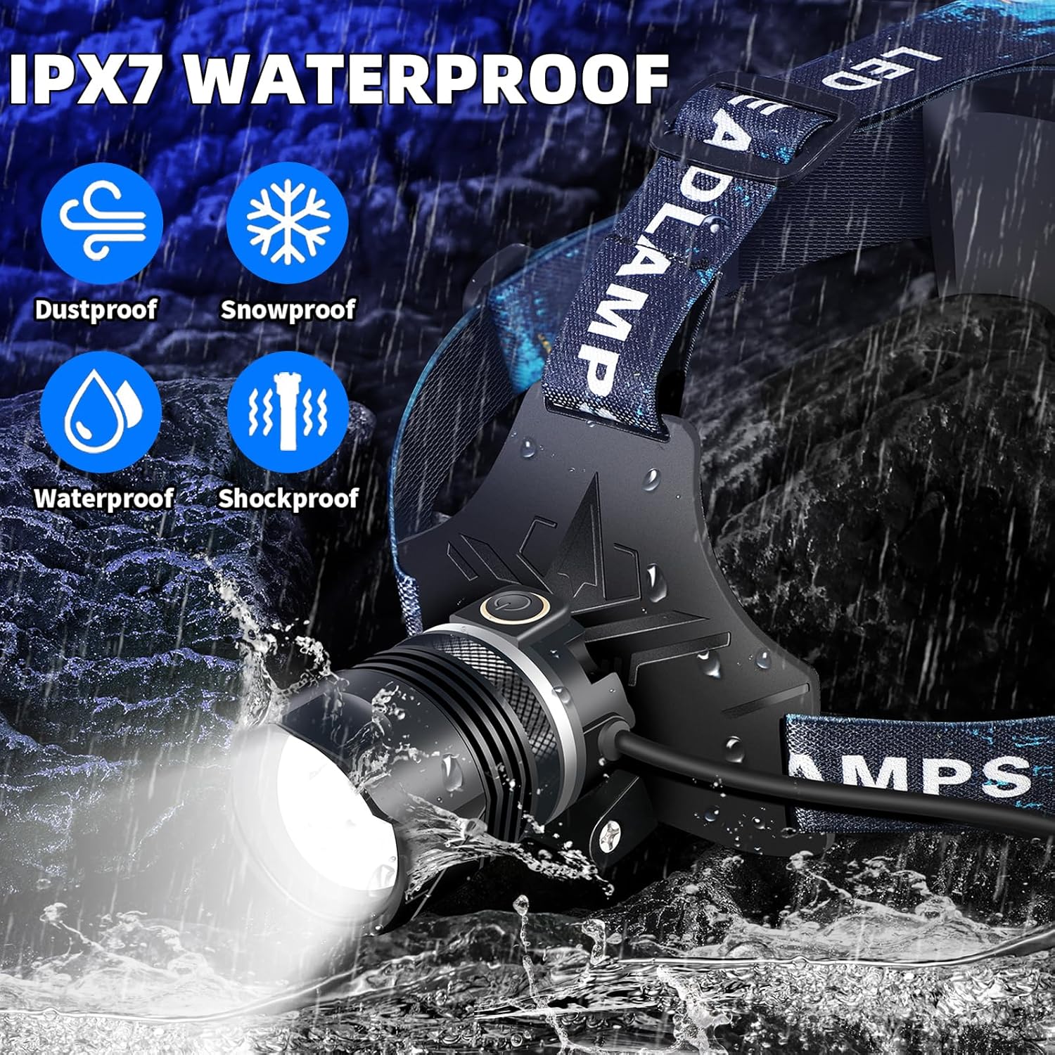 Rechargeable LED Headlamp with 990000 Lumens 5 Lighting Modes Adjunction IPX7 WaterPROOF