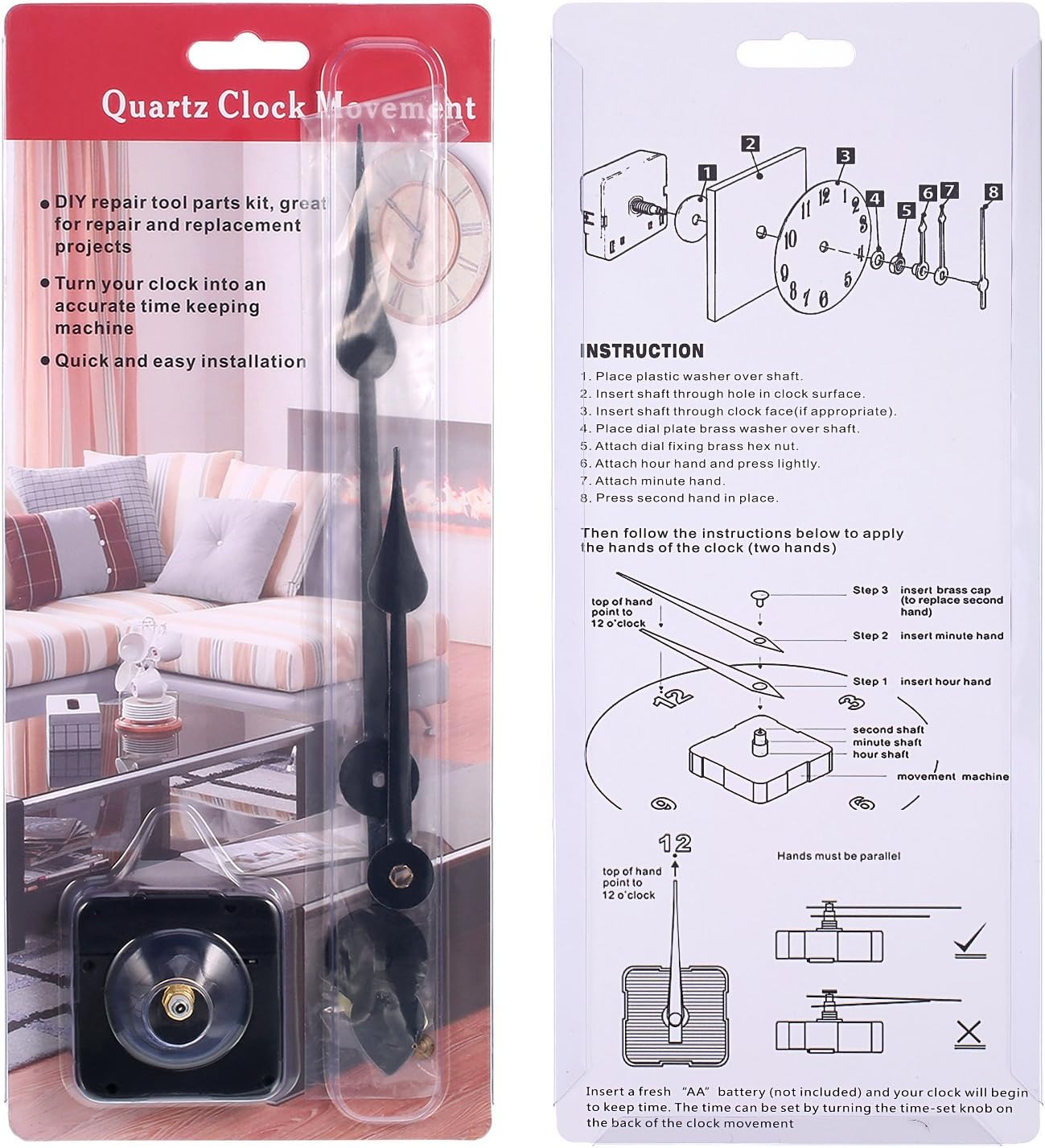 WILLBOND - Durable Clock Movement for DIY Clocks with 7-inch Spade Hands
