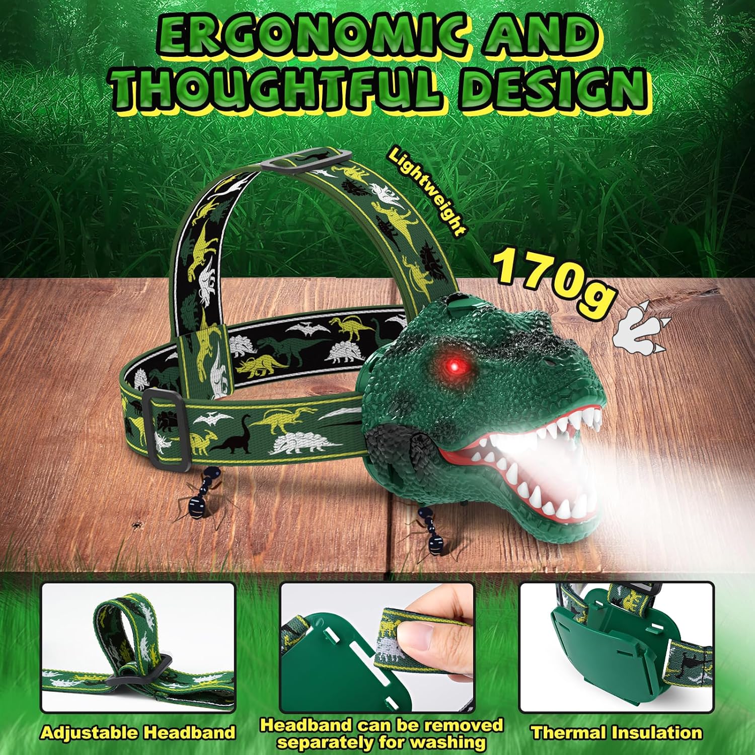 Nitigo Spray Dinosaur Headlamp for Kids Adults