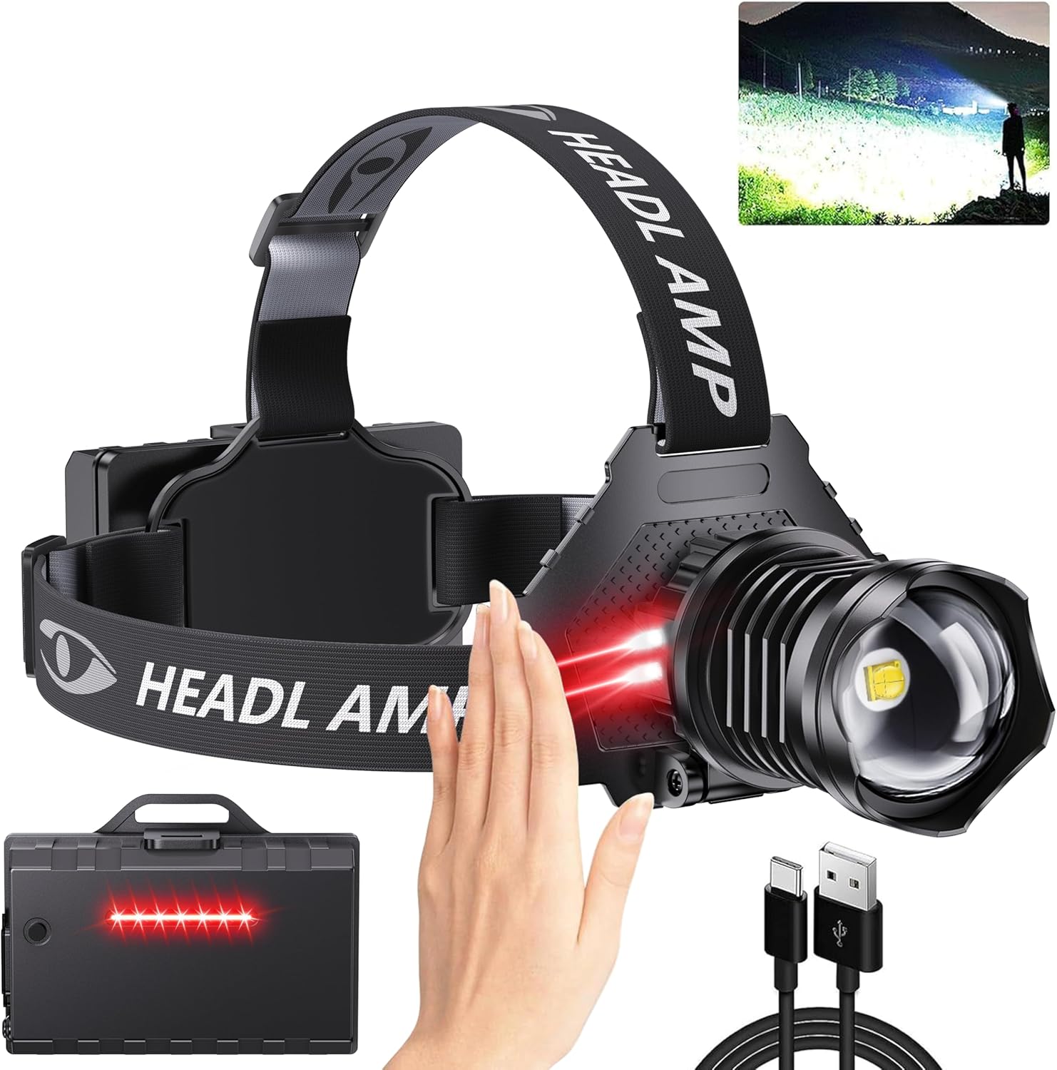 900000 Lumens LED Headlamp with Adjustable Modes