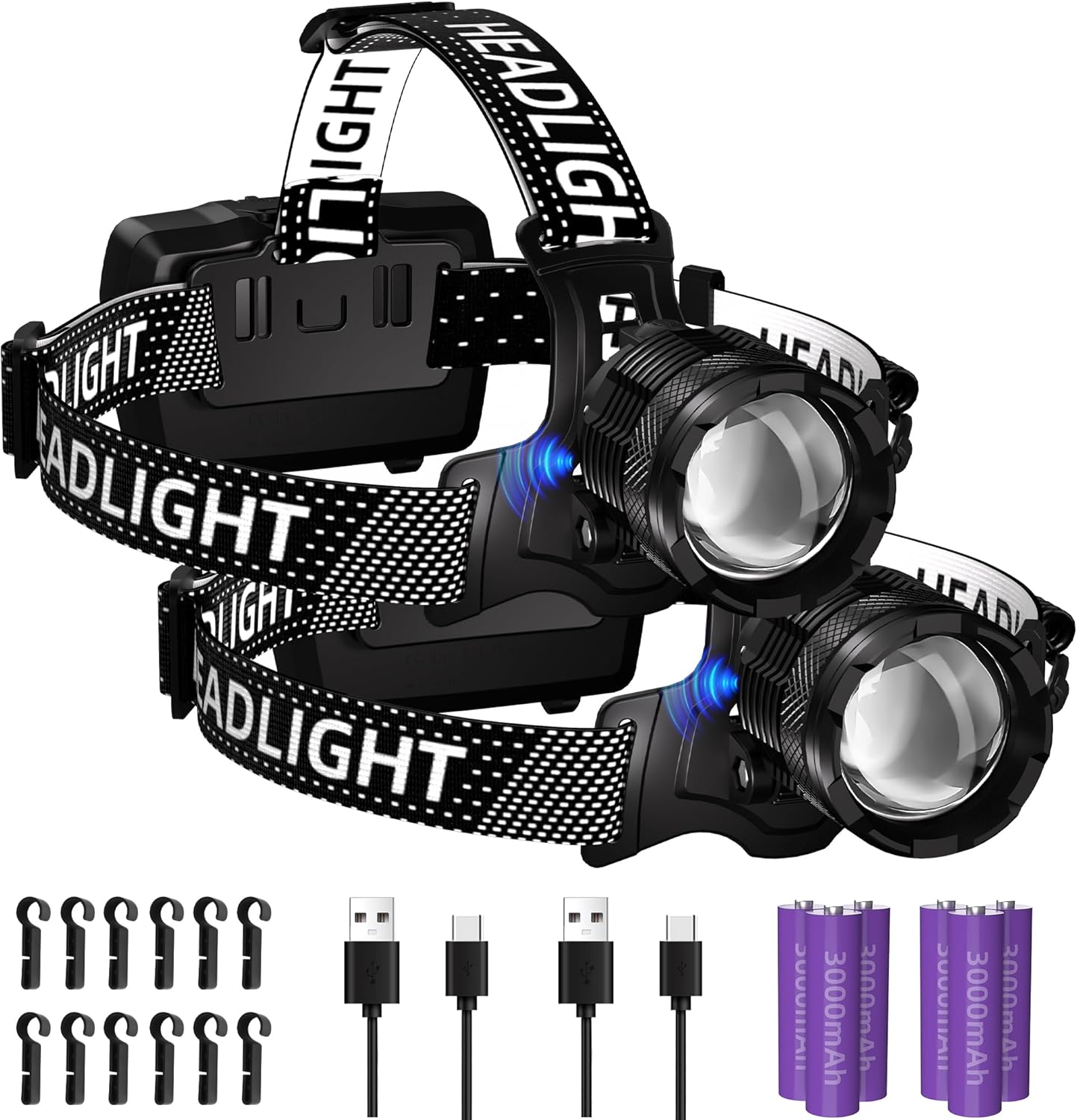 Zmoon 100000LM Rechargeable LED Headlamp 40-Hour Power 3 Modes