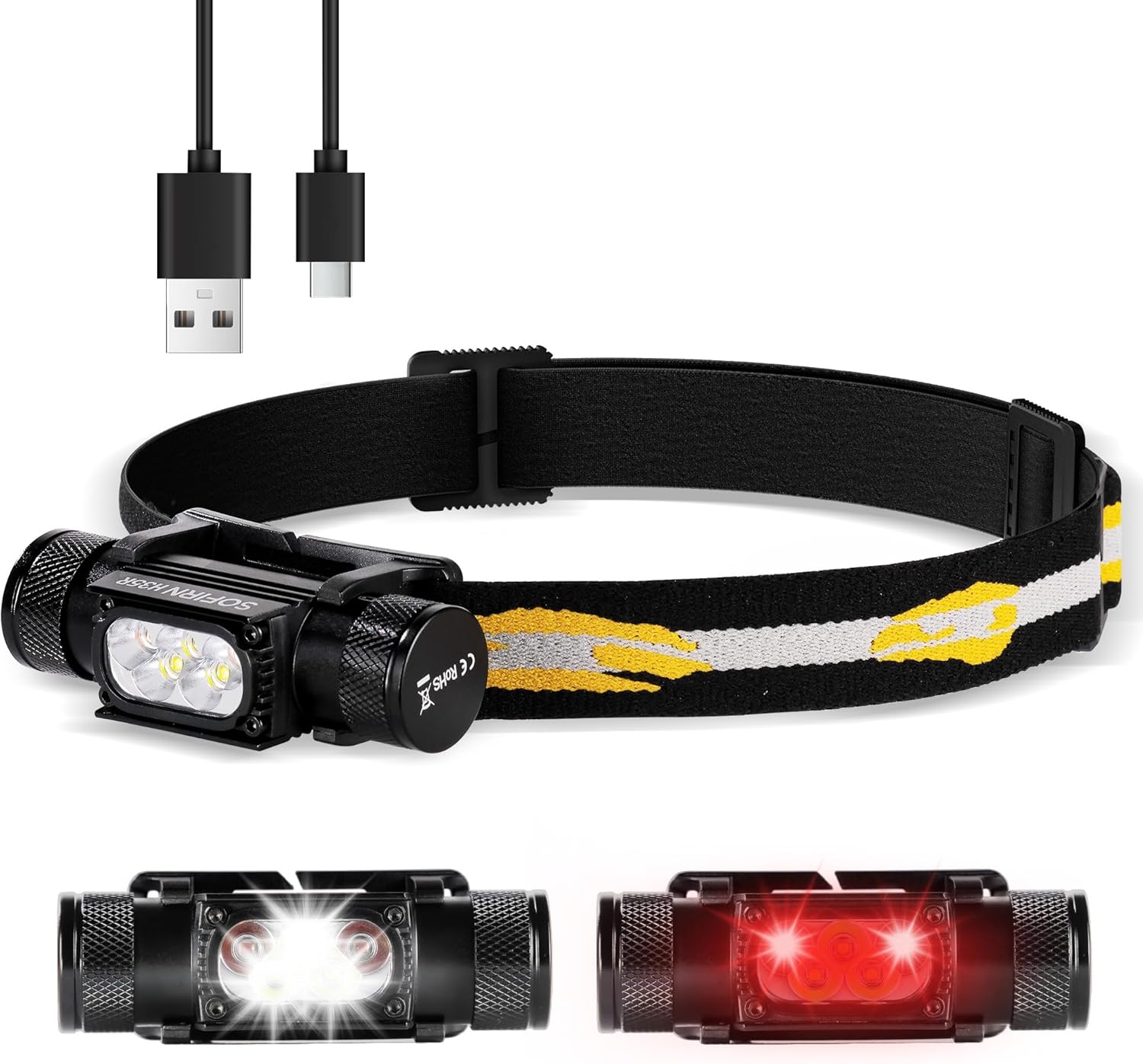 Sofirn Rechargeable LED Headlamp 1500 Lumens 660nm Red Waterproof Ergonomic