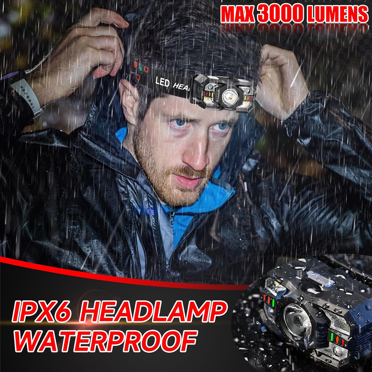 Vivid Brightness Rechargeable 3000 Lumens for Camping Hiking