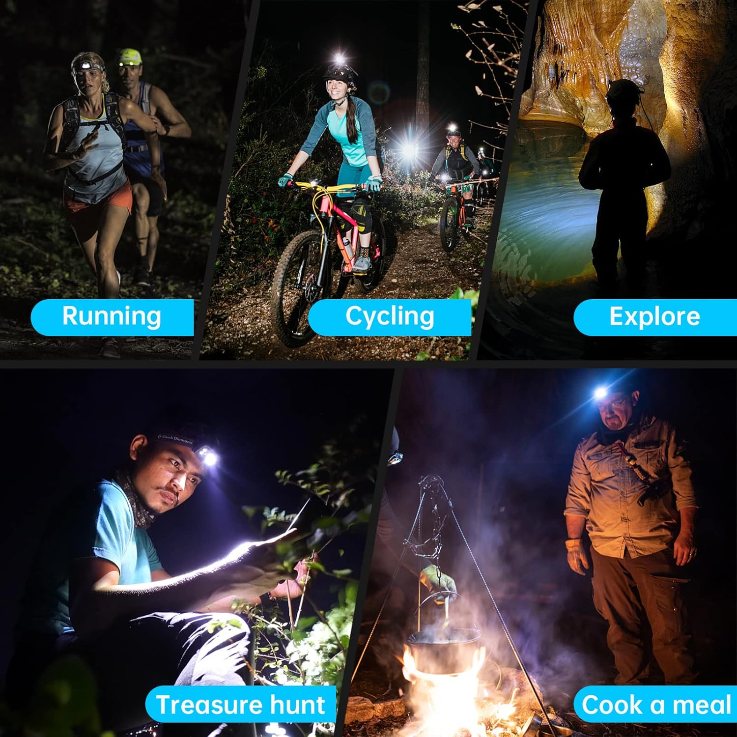 IPX5 Waterproof Expandable Headlamp for Adults 90000 Lumens 6 Modes