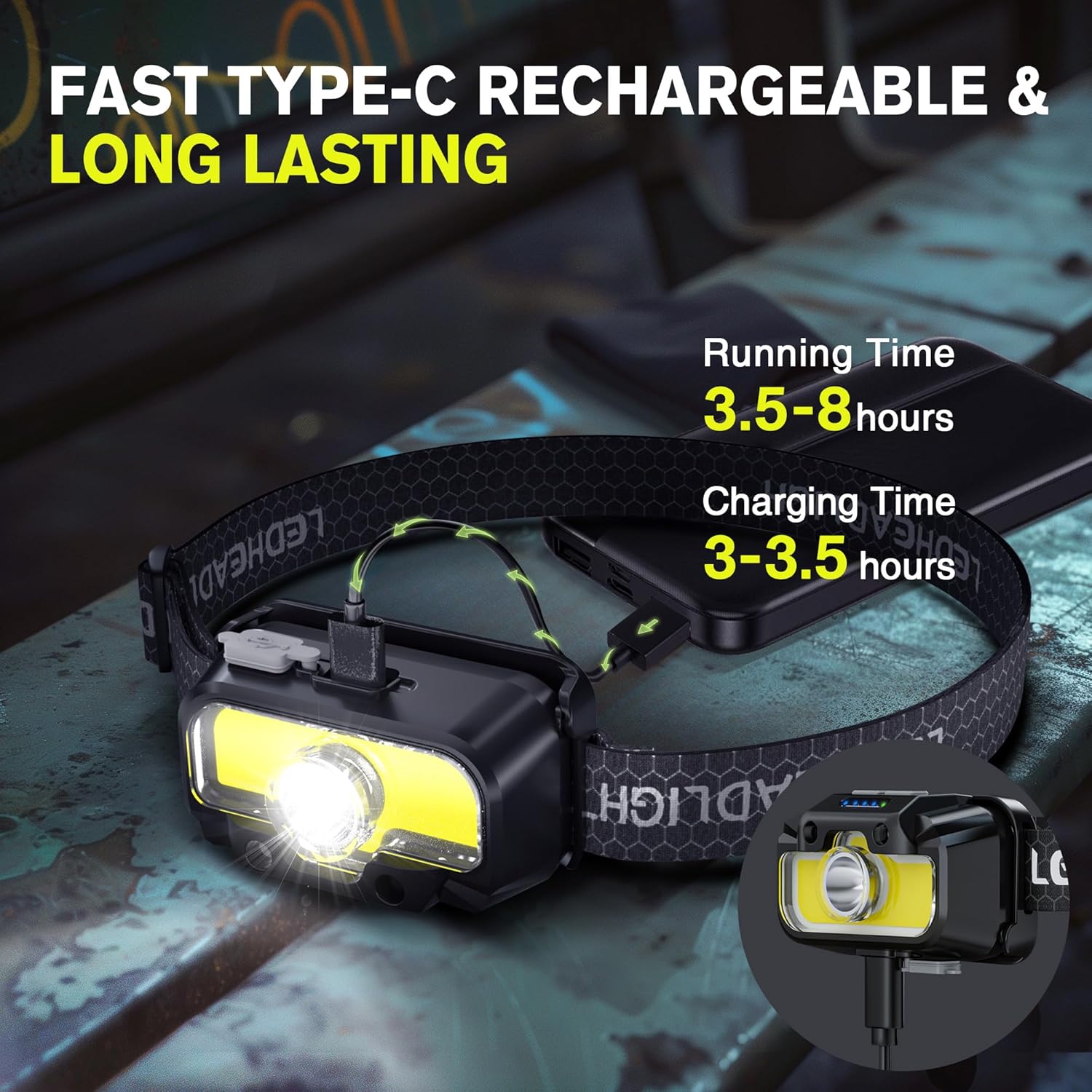 Favorlite Rechargeable LED Headlamp for Camping - 1300 Lumen Waterproof 14 Modes