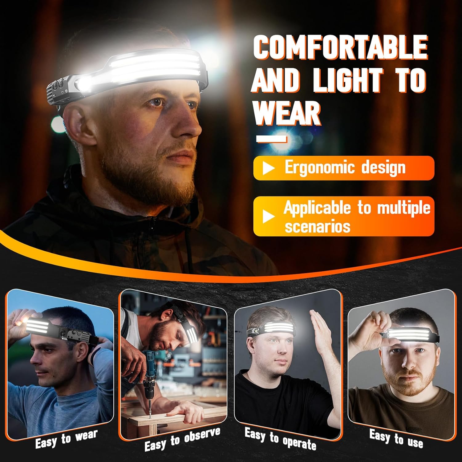 AXRUNZE 6-Pack Rechargeable Headlamp Set with 230 Super Bright Wide Beam