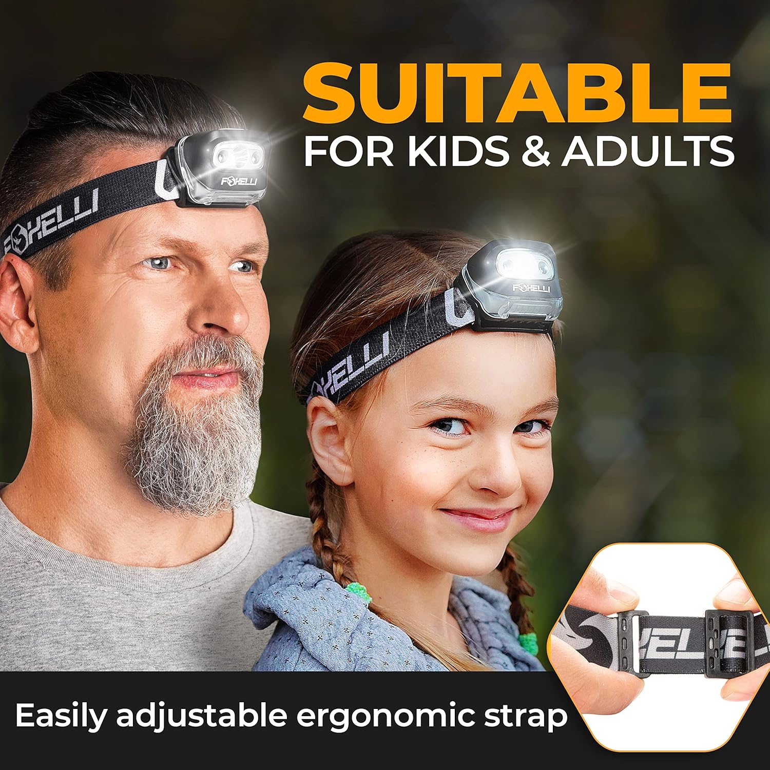 Foxelli LED Headlamp Flashlight - Waterproof Comfortable 3 AAA Batteries